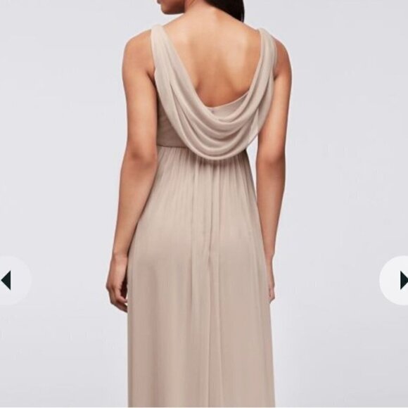 David's Bridal NWT  Style F15933 Guava Long Mesh Dress Cowl Back Detail Size 4 - Picture 4 of 11